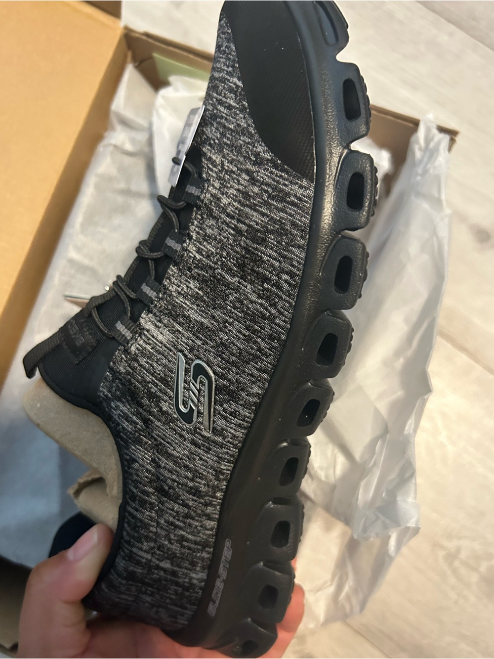Skechers Woman’s Black and Gray Slip-On Athletic Sneaker